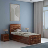 Sofia Solid Sheesham Wood Single Bed With Two Drawer (Natural Finish)